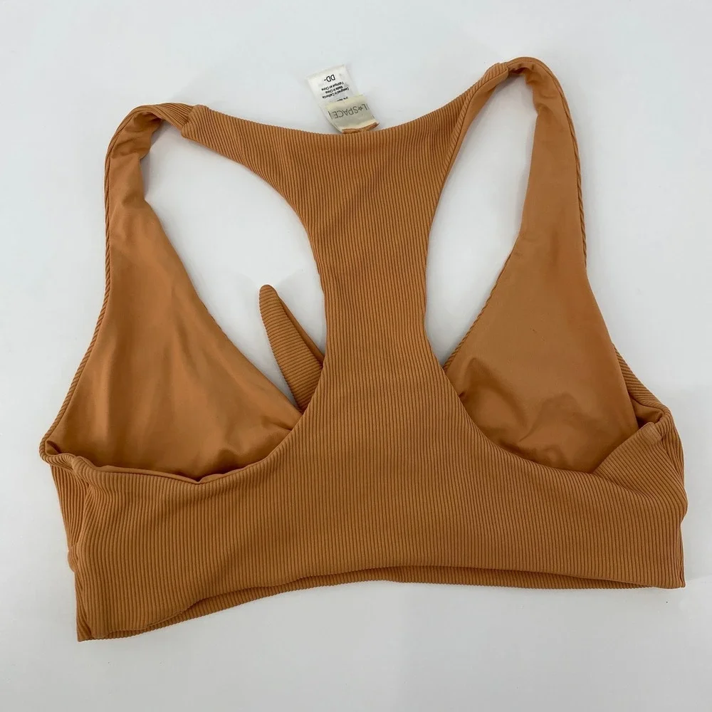 LSpace Bikini Top Womens DD Brown Ribbed‎ Front Tie